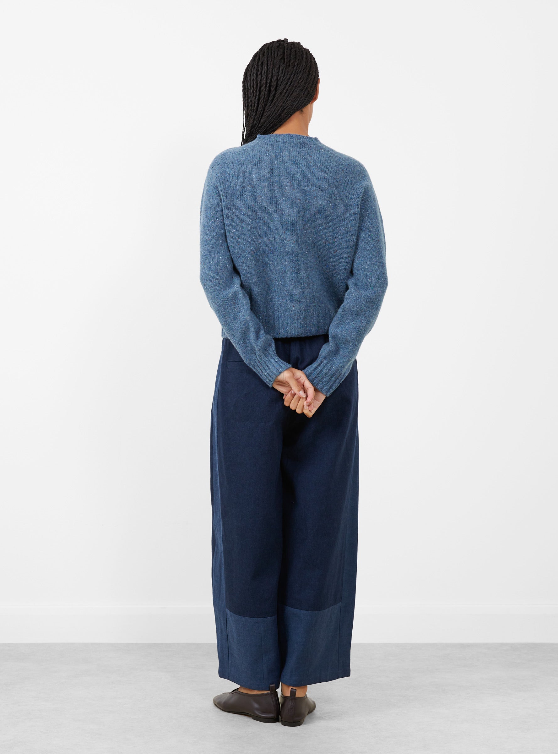 Nova_Cardigan_Denim_Fleck_Denim_Fleck_SIDELINE_Model_back at Couverture & The Garbstore
