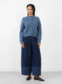 Nova_Cardigan_Denim_Fleck_Denim_Fleck_SIDELINE_Model_front at Couverture & The Garbstore