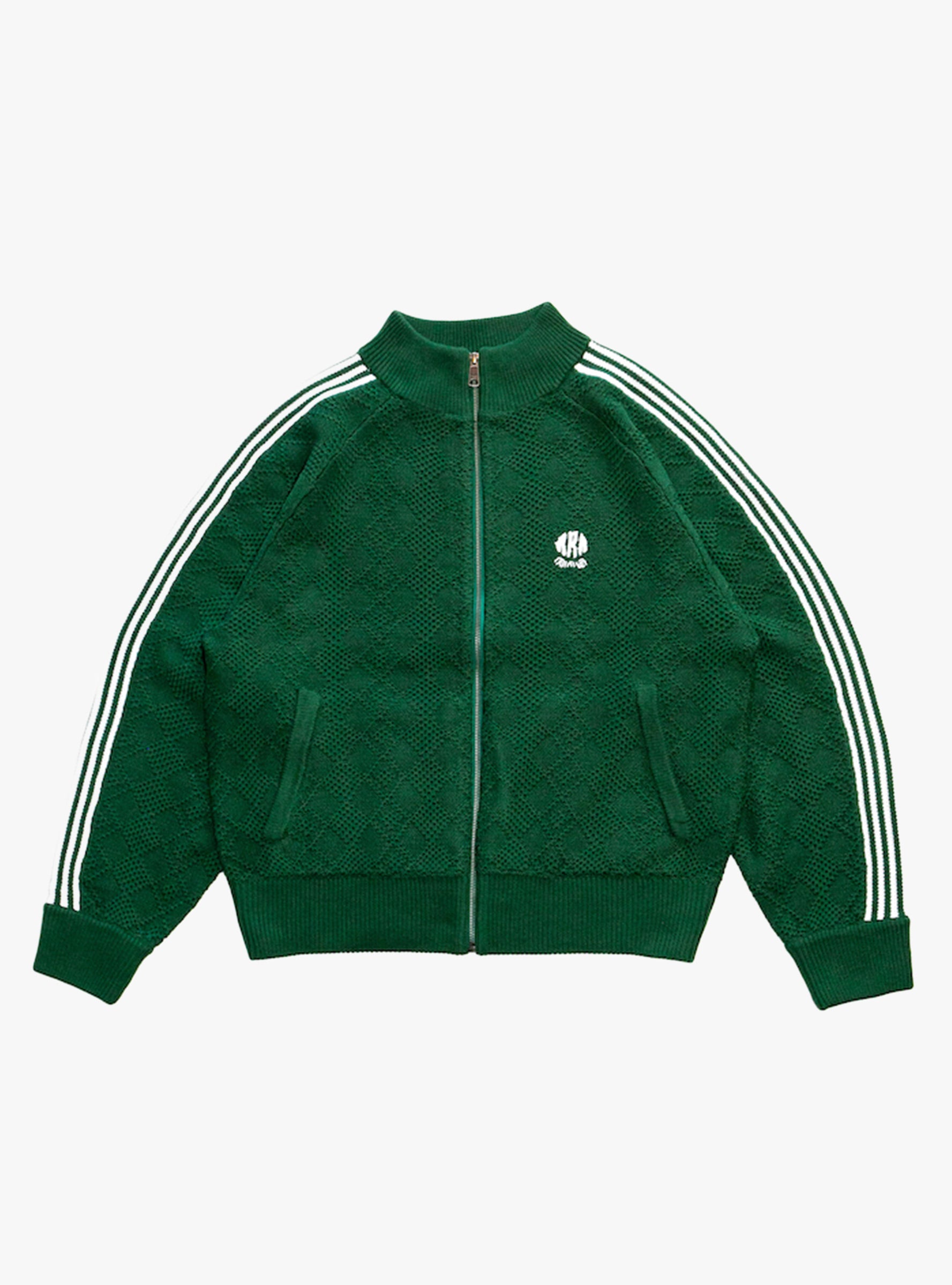 Knitted Training Jacket Dark Green RICE NINE TEN (Front View) at Couverture & The Garbstore