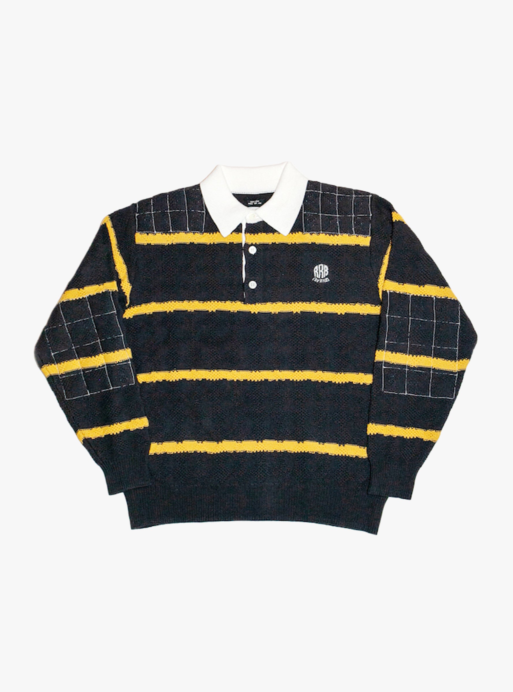 Homemade Knitted Rugby Shirt Faded Black RICE NINE TEN (Front View) at Couverture & The Garbstore