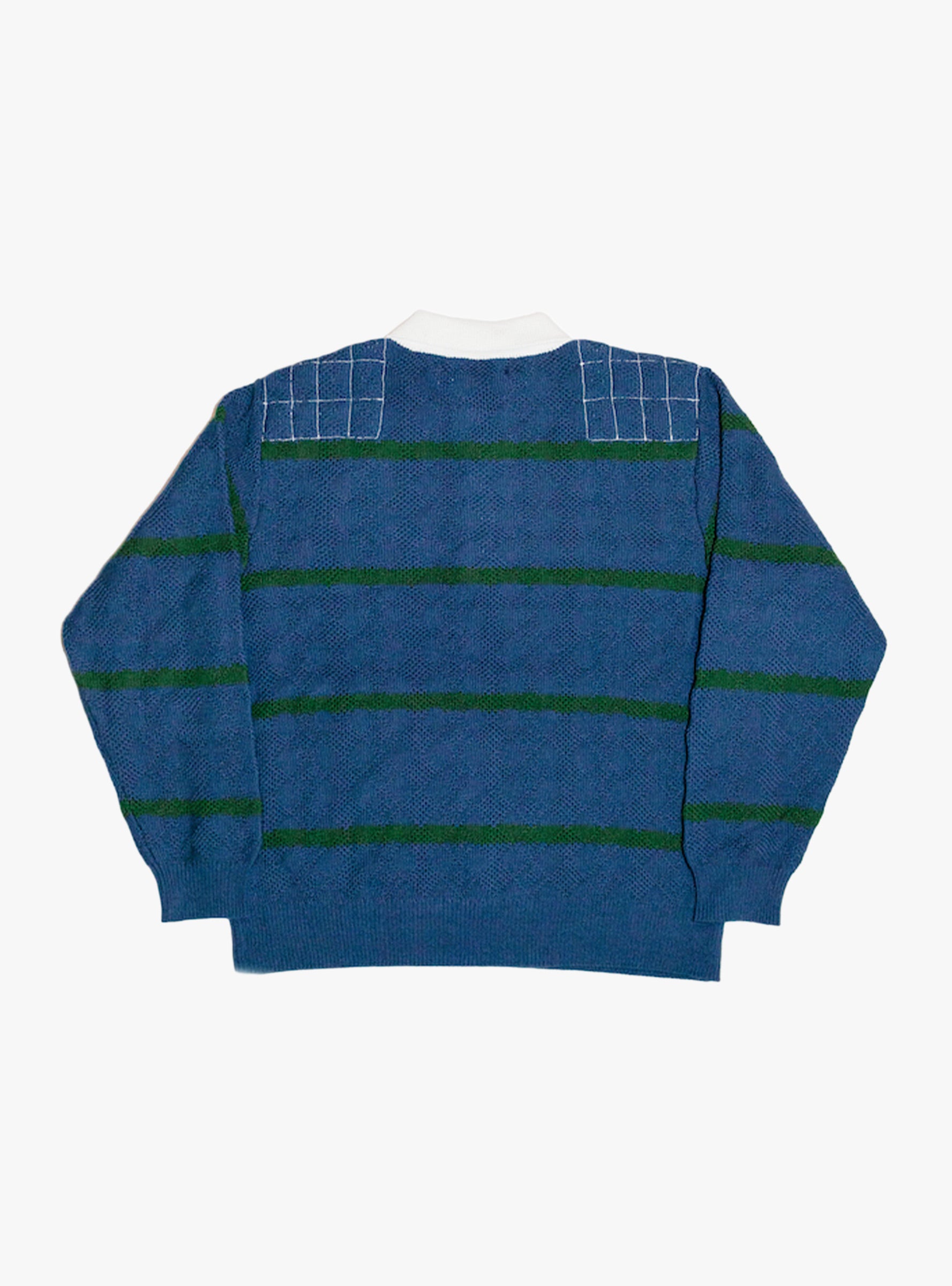 Homemade Knitted Rugby Shirt Faded Navy Blue RICE NINE TEN (Back) at Couverture & The Garbstore