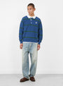 Homemade Knitted Rugby Shirt Faded Navy Blue RICE NINE TEN (model front) at Couverture & The Garbstore