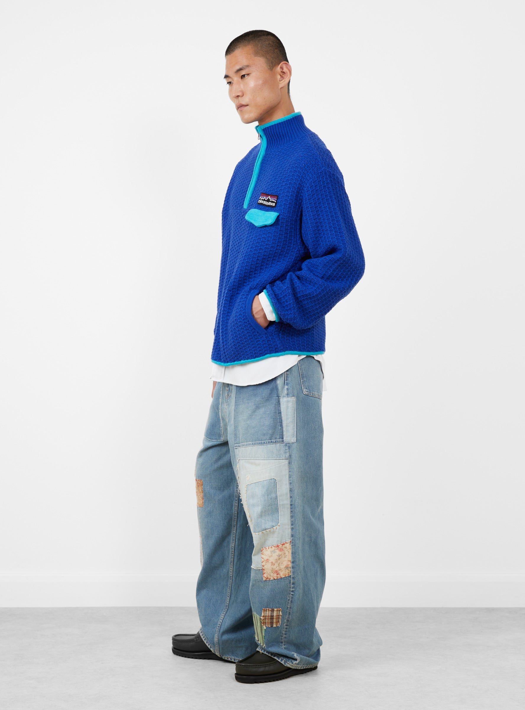 Mountain Knitted Pullover Blue RICE NINE TEN (model side) at Couverture & The Garbstore