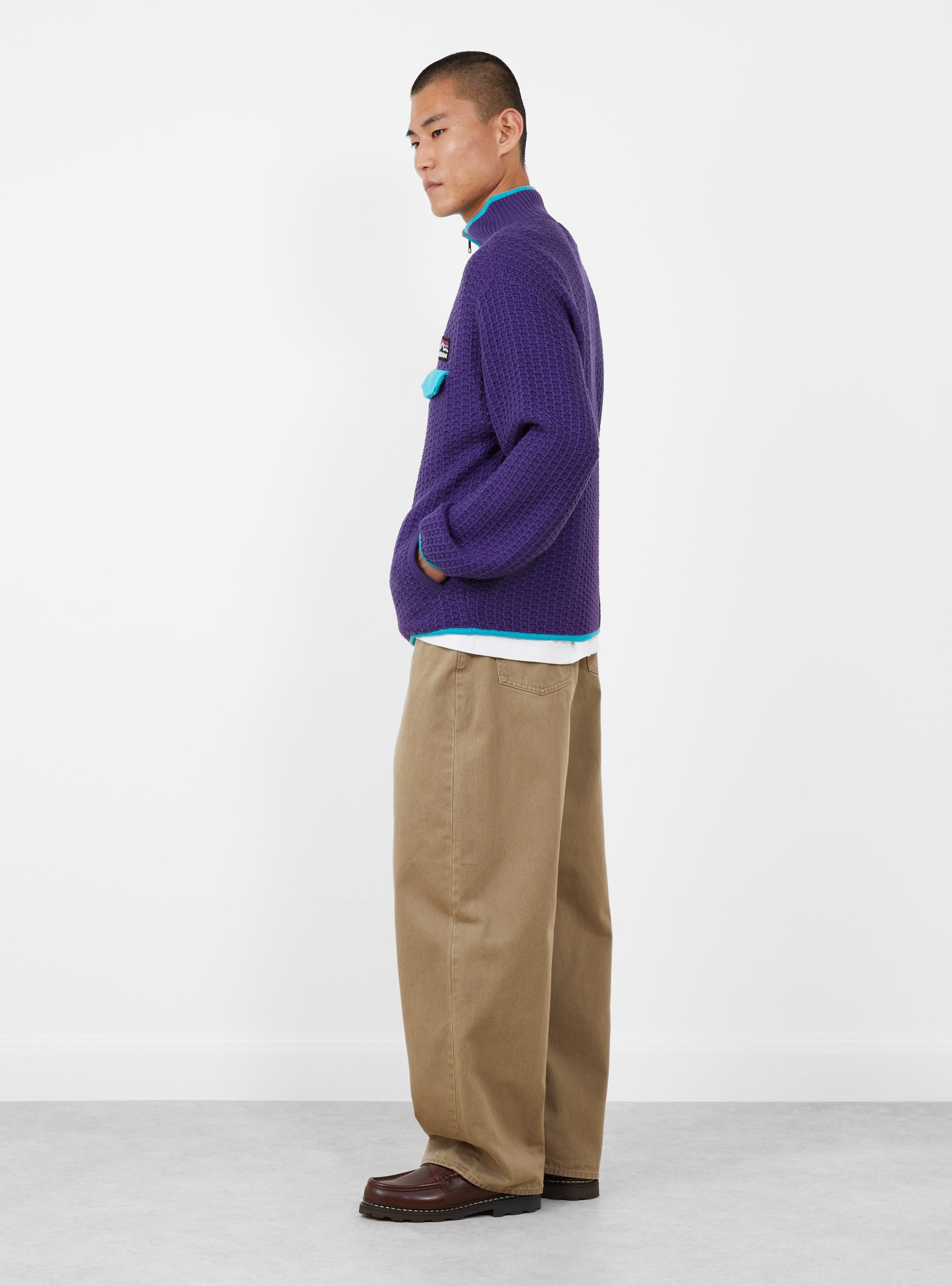 Mountain Knitted Pullover Purple RICE NINE TEN (model side) at Couverture & The Garbstore