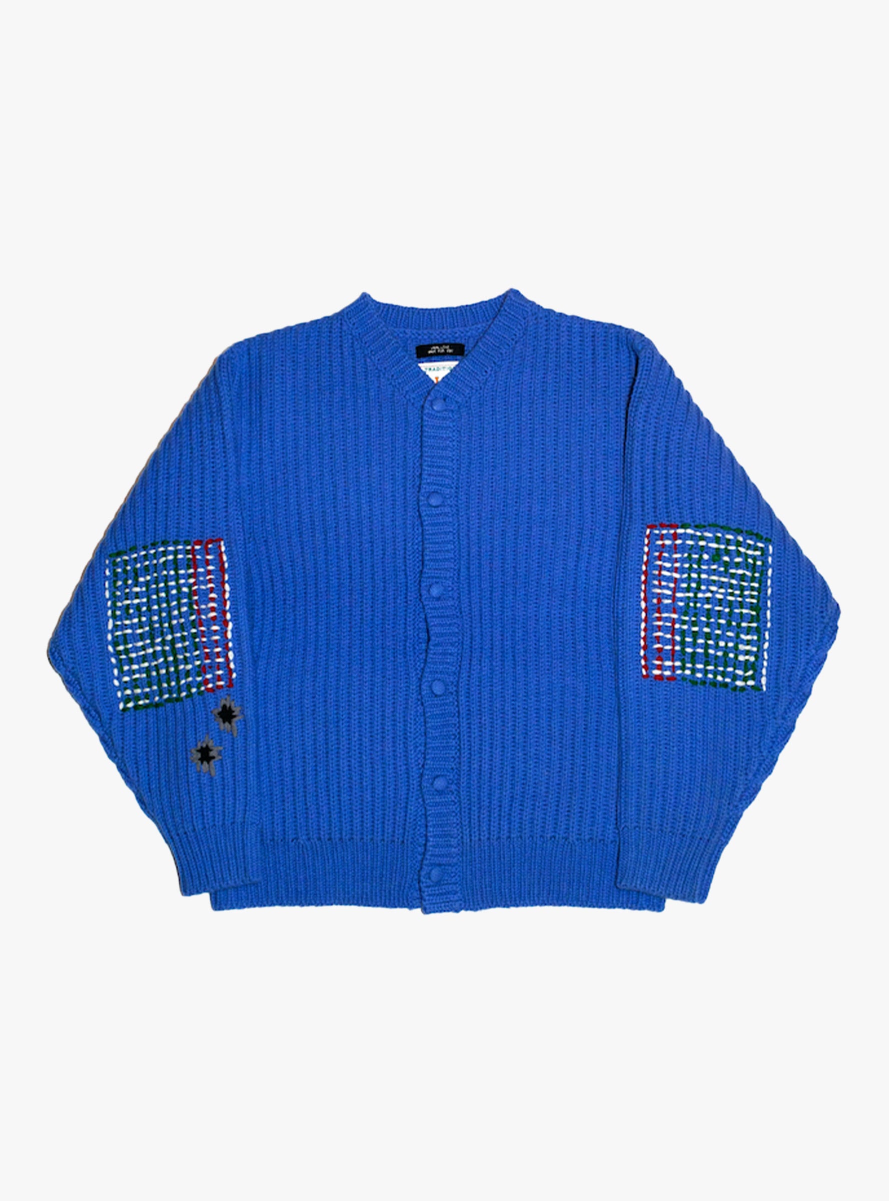 Wide Rib Knitted Cardigan Cobalt Blue RICE NINE TEN (Front View) at Couverture & The Garbstore