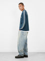 Knitted Game Shirt Dark Blue RICE NINE TEN (model side) at Couverture & The Garbstore
