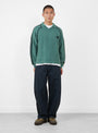 Knitted Game Shirt Dark Green RICE NINE TEN (model front) at Couverture & The Garbstore