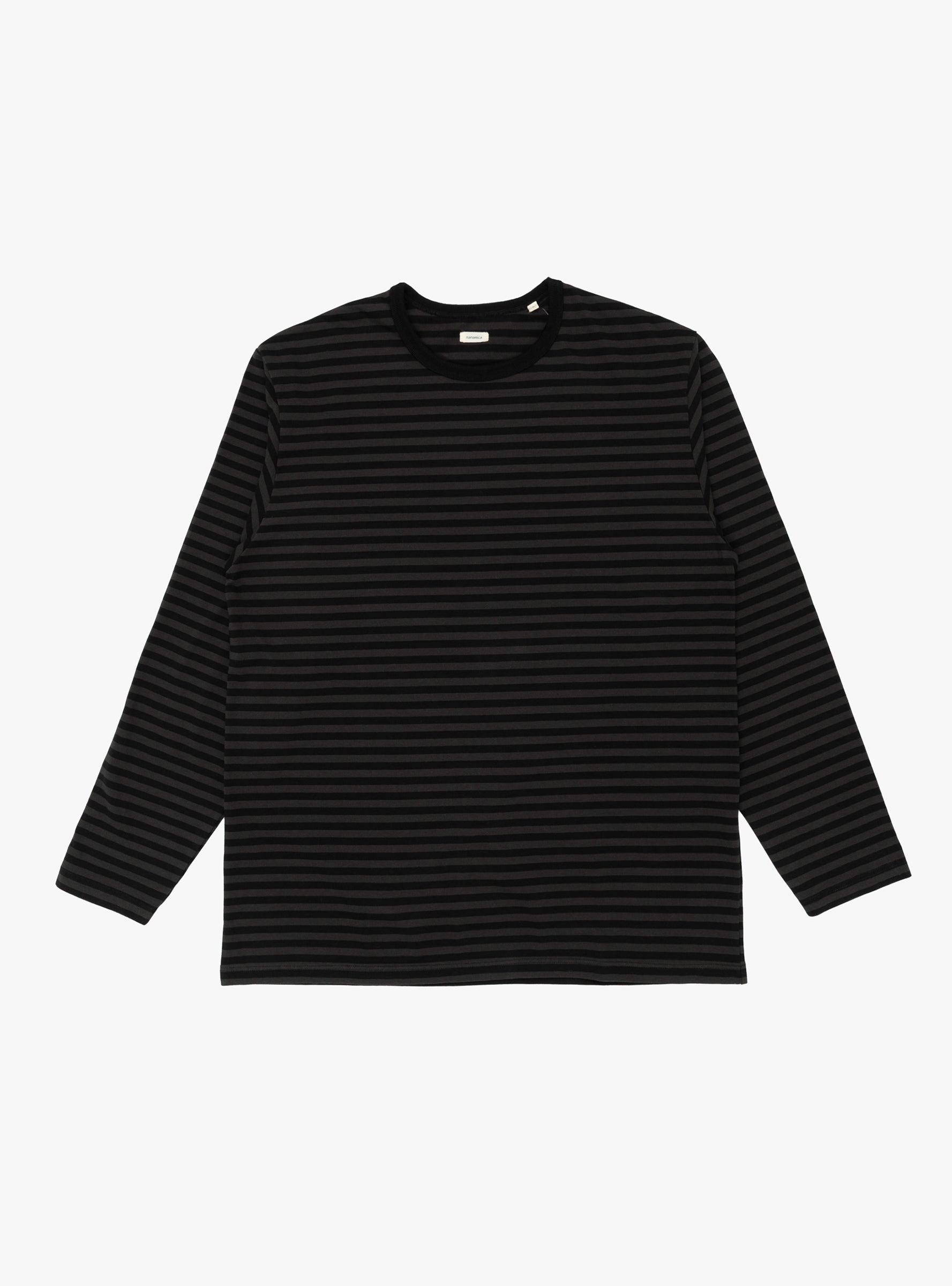 COOLMAX Stripe Long Sleeve Tee Black Charcoal NANAMICA (front) at Couverture & The Garbstore