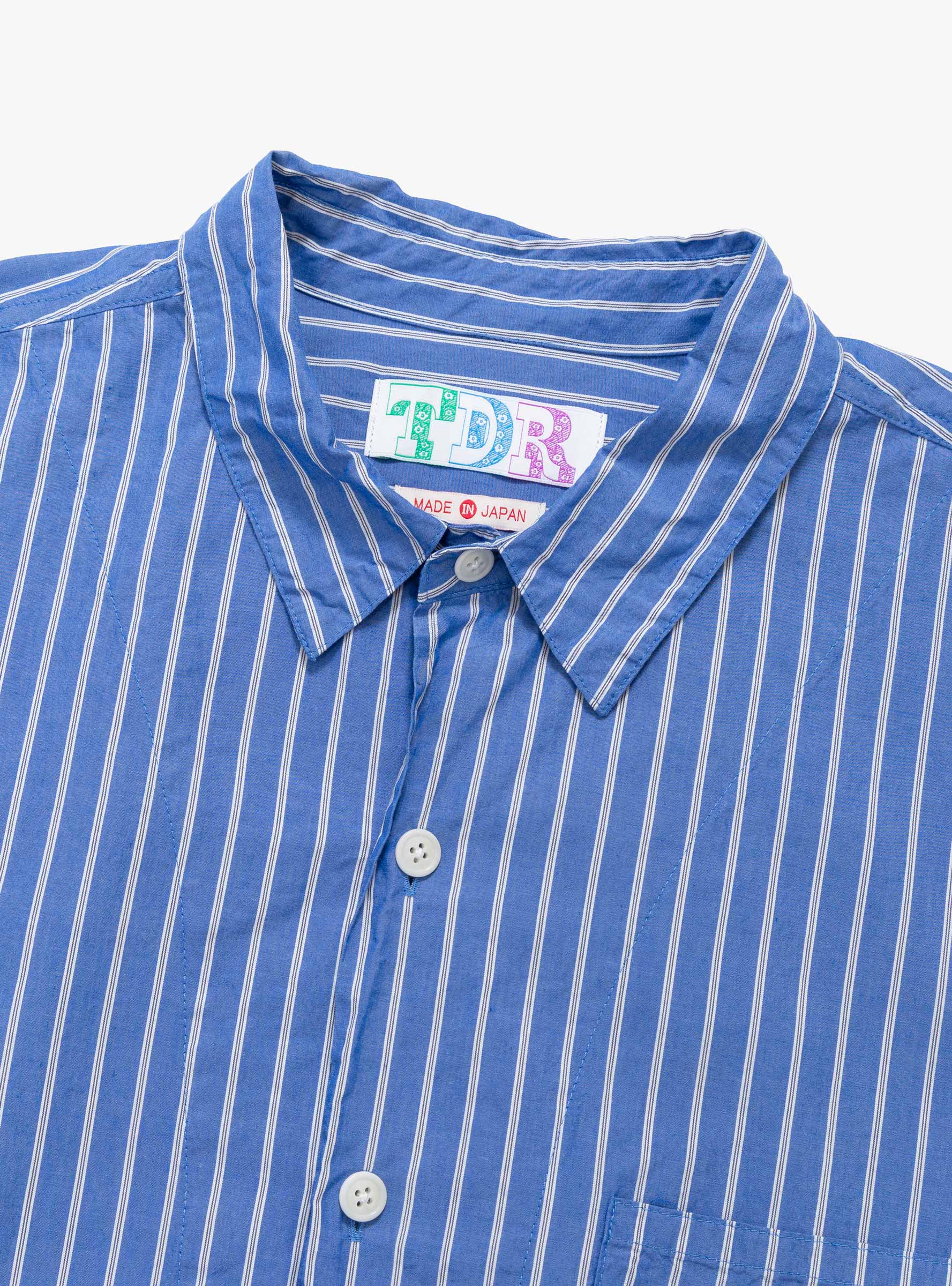 Made in Japan Grande Tab Shirt Blue Stripe TDR (Collar Detail) at Couverture & The Garbstore