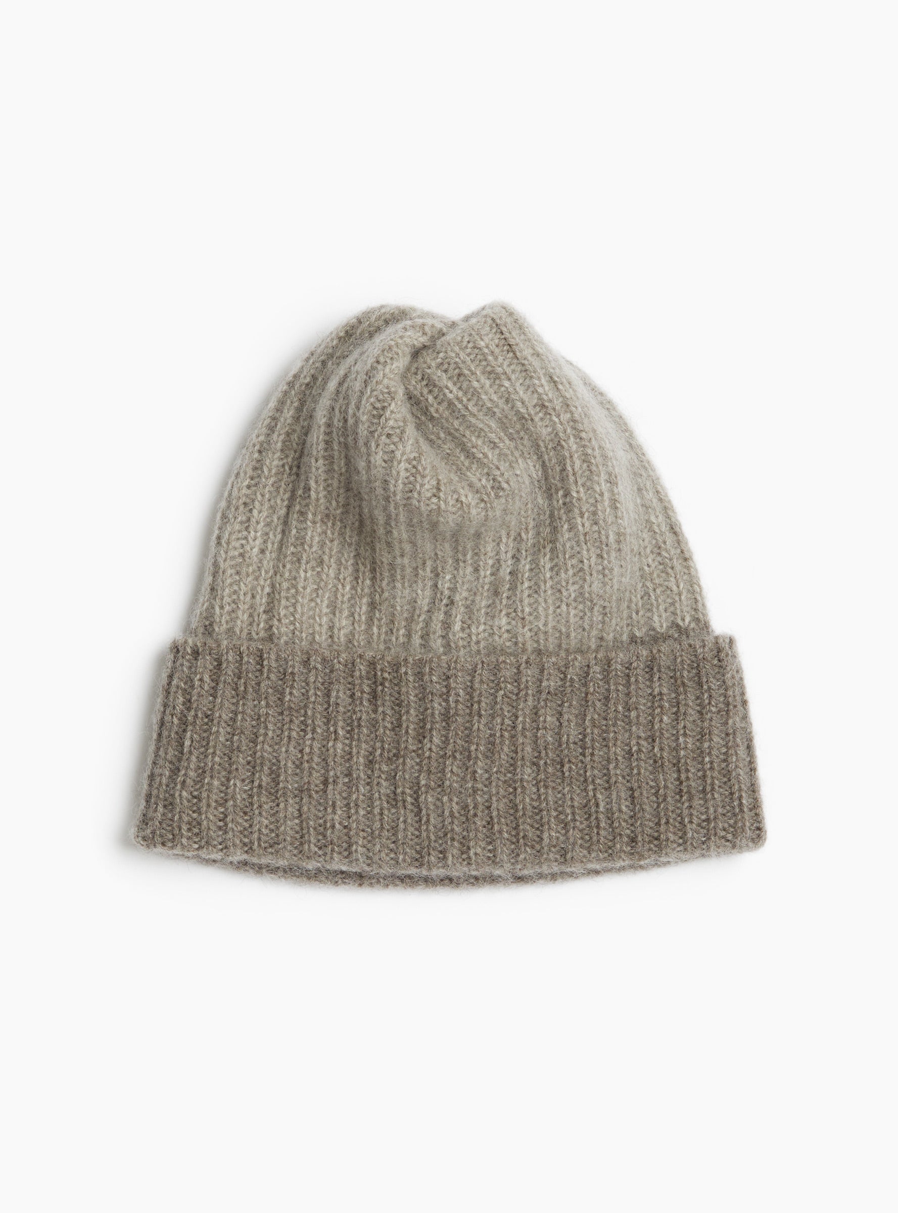 Two-tone Pleats Knit Cap Taupe Taupe MATURE HA (Front) at Couverture & The Garbstore