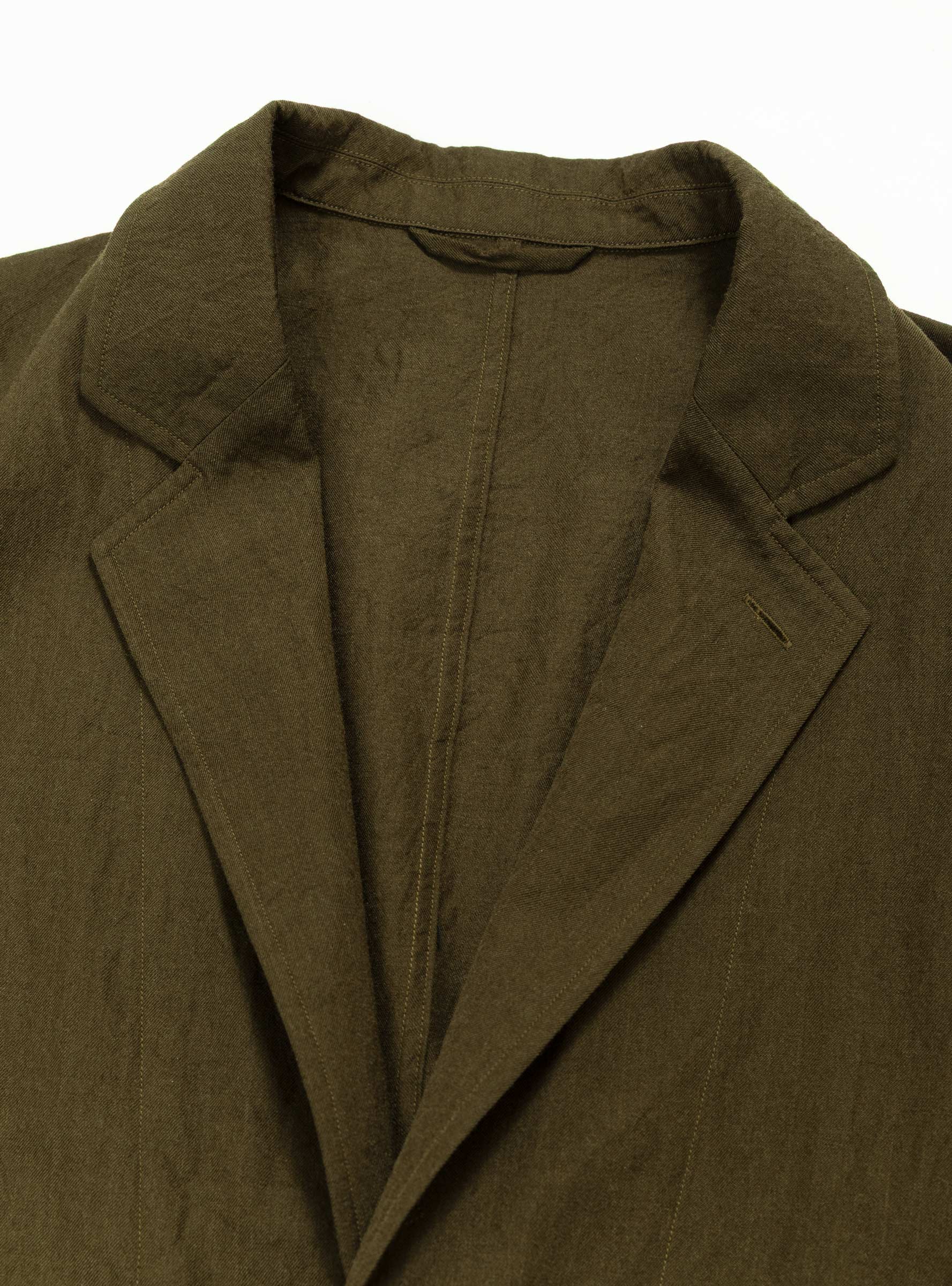 Wool Vintage Take Easy Jacket Olive KAPTAIN SUNSHINE (lapel detail) at Couverture & The Garbstore