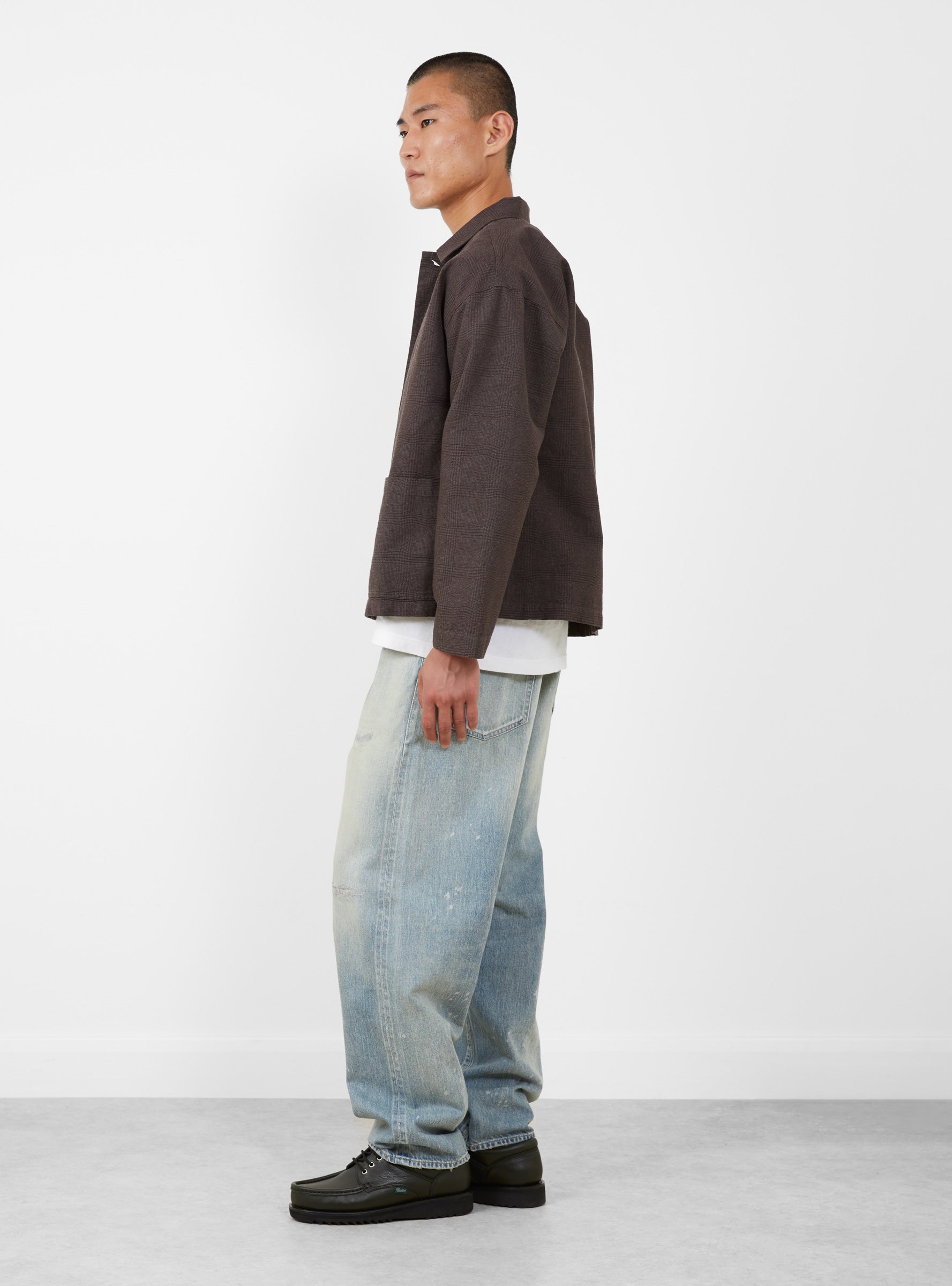 PJ Overshirt Brown Brown YMC You Must Create (model side) at Couverture & The Garbstore