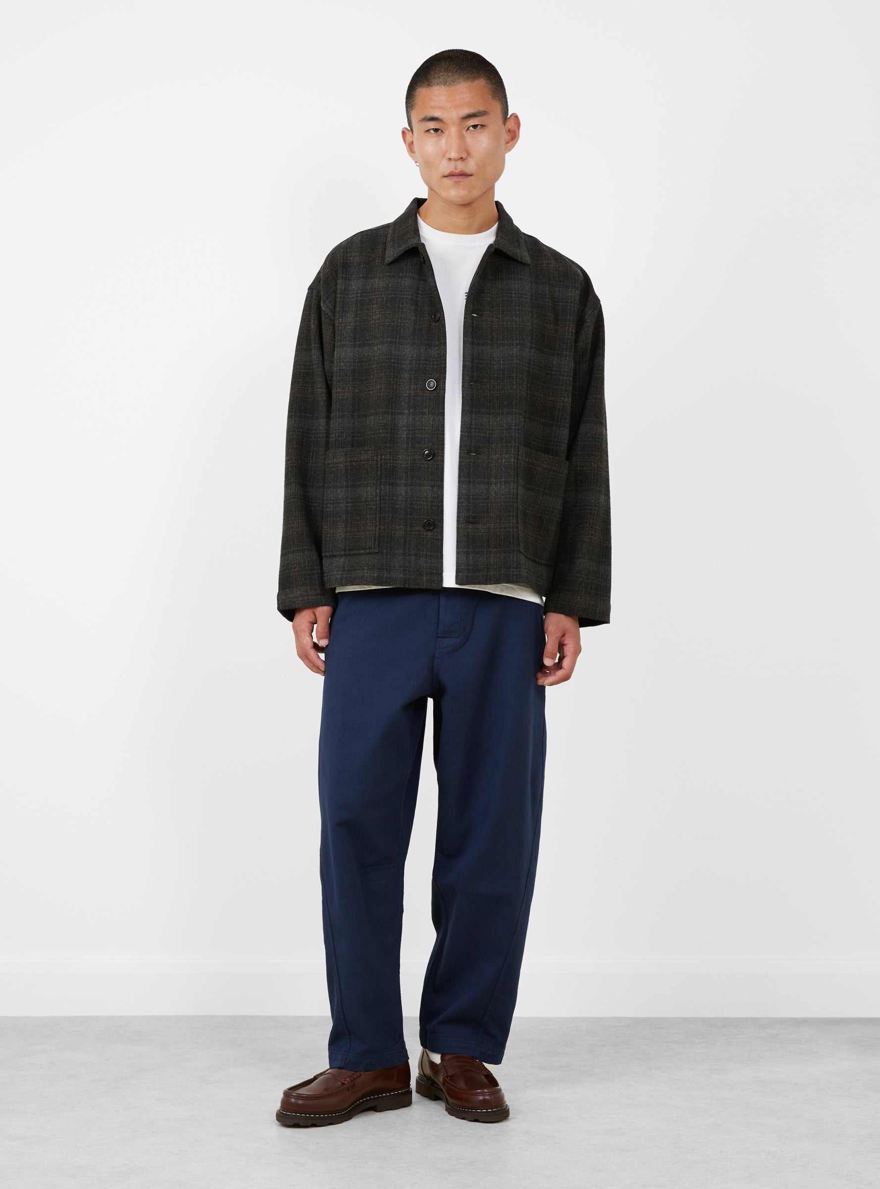 PJ Overshirt Brown Wool Blend Brown Wool Blend YMC You Must Create (model front) at Couverture & The Garbstore