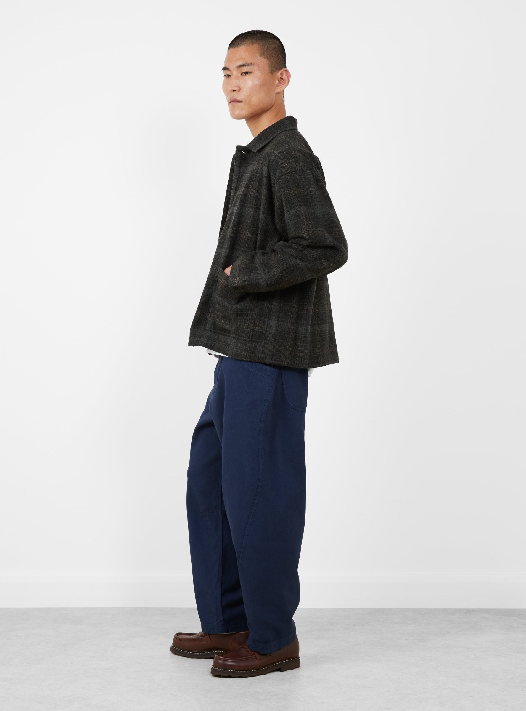 PJ Overshirt Brown Wool Blend Brown Wool Blend YMC You Must Create (model side) at Couverture & The Garbstore