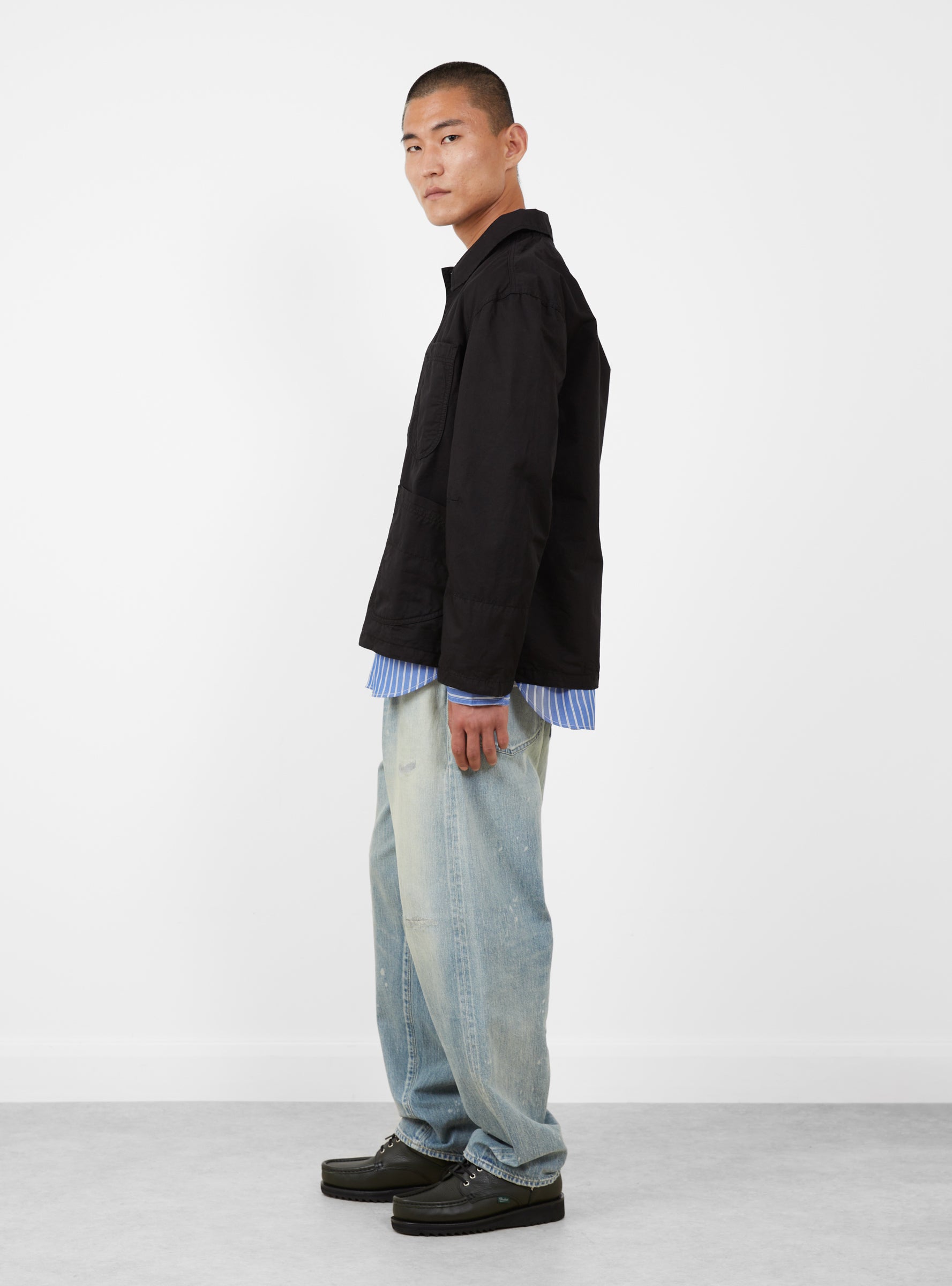 M Construction Jacket Black Black YMC You Must Create (model side) at Couverture & The Garbstore
