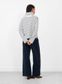 Nessa-T-Neck-Blouse-Ecru-and-Navy-Stripe-Ecru-and-Navy-Stripe-SKALL-Model_Back_View at Couverture & The Garbstore