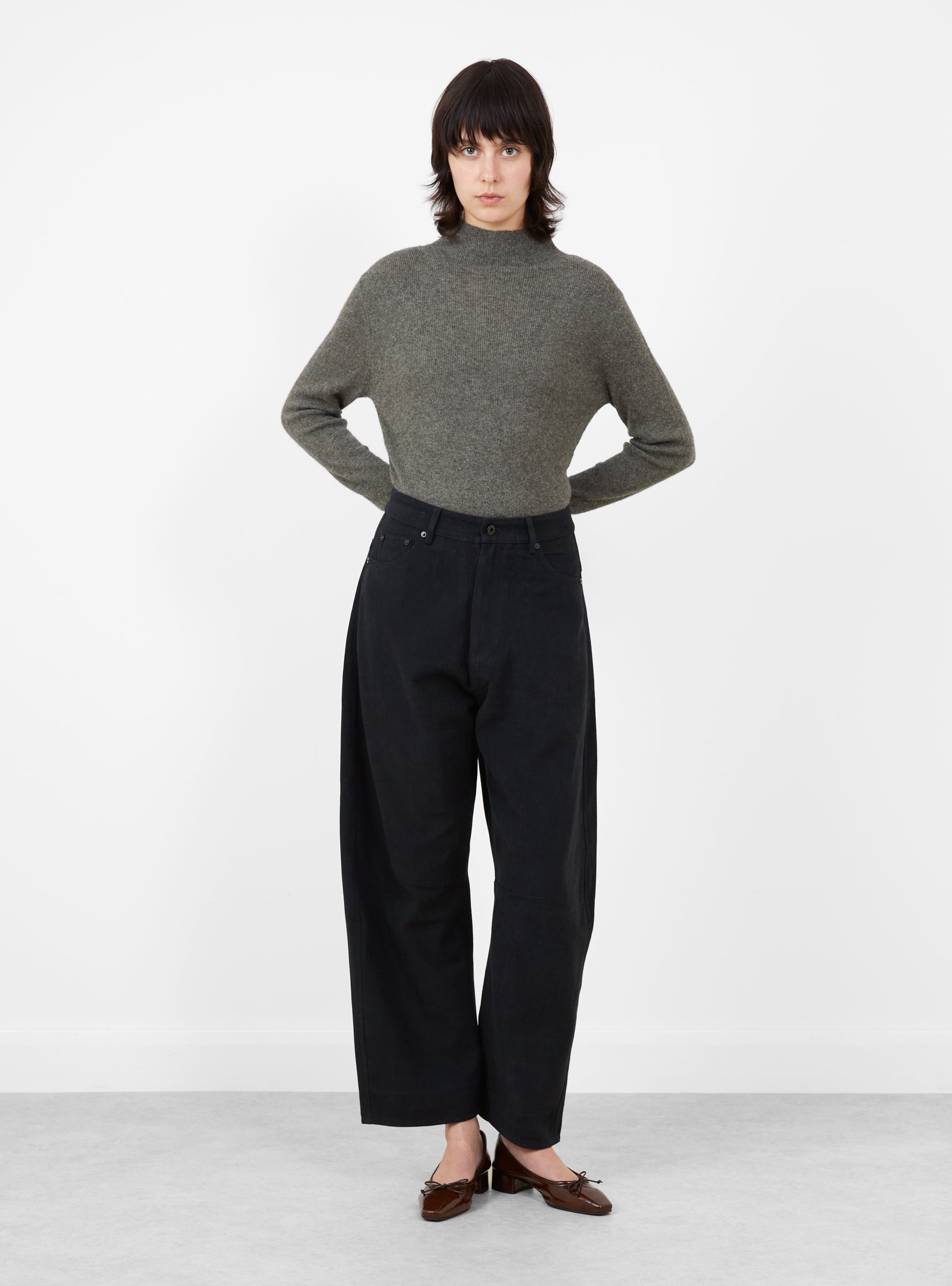 Signature_Curved_Leg_Work_Trouser_Black_Black_7115_Model_Front at Couverture & The Garbstore