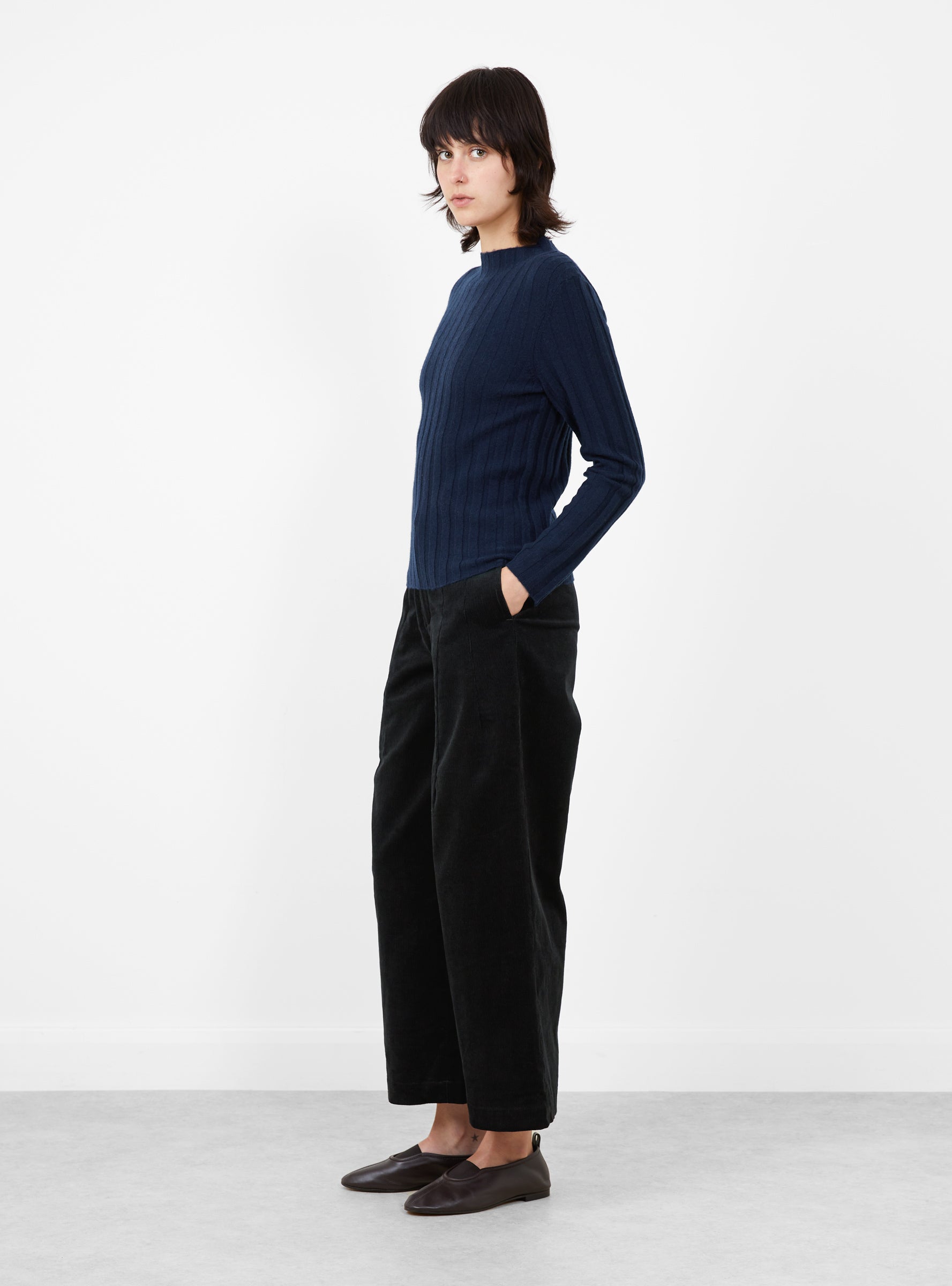 Mock_Neck_Ribbed_Jumper_Navy_Navy_7115_Model_Side at Couverture & The Garbstore