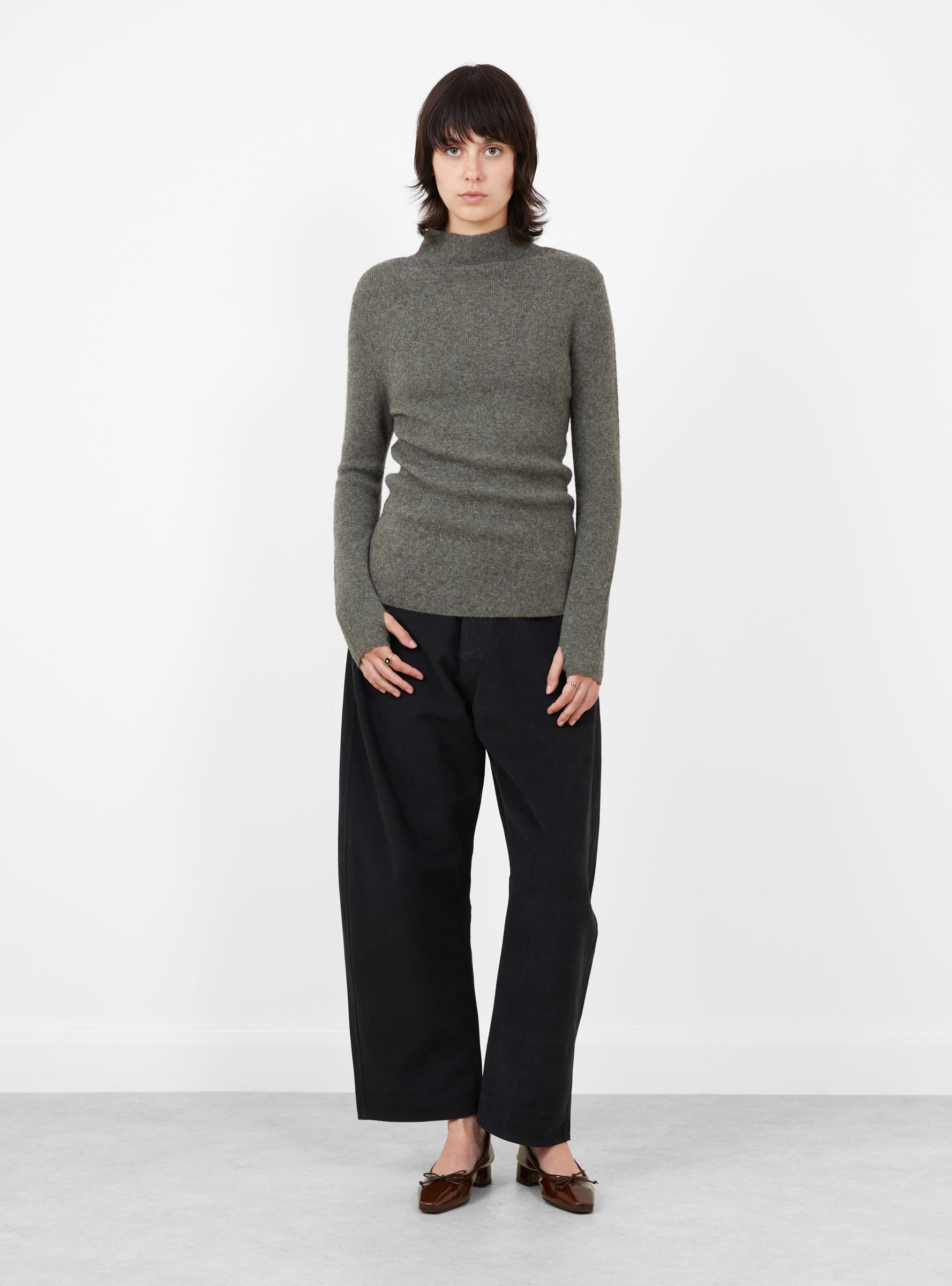 Yak_Mock_Neck_Jumper_Sage_Grey_Sage_Grey_7115_Model_Front at Couverture & The Garbstore