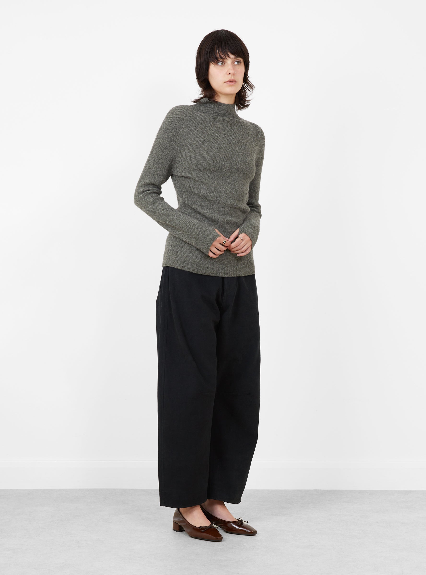 Yak_Mock_Neck_Jumper_Sage_Grey_Sage_Grey_7115_Model_Side at Couverture & The Garbstore