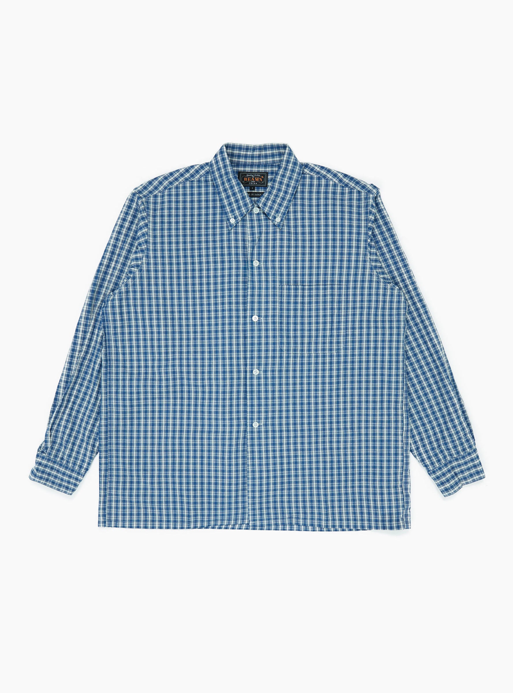 Open B.D. Indigo Dobby Plaid Blue Blue BEAMS PLUS (Front) at Couverture & The Garbstore