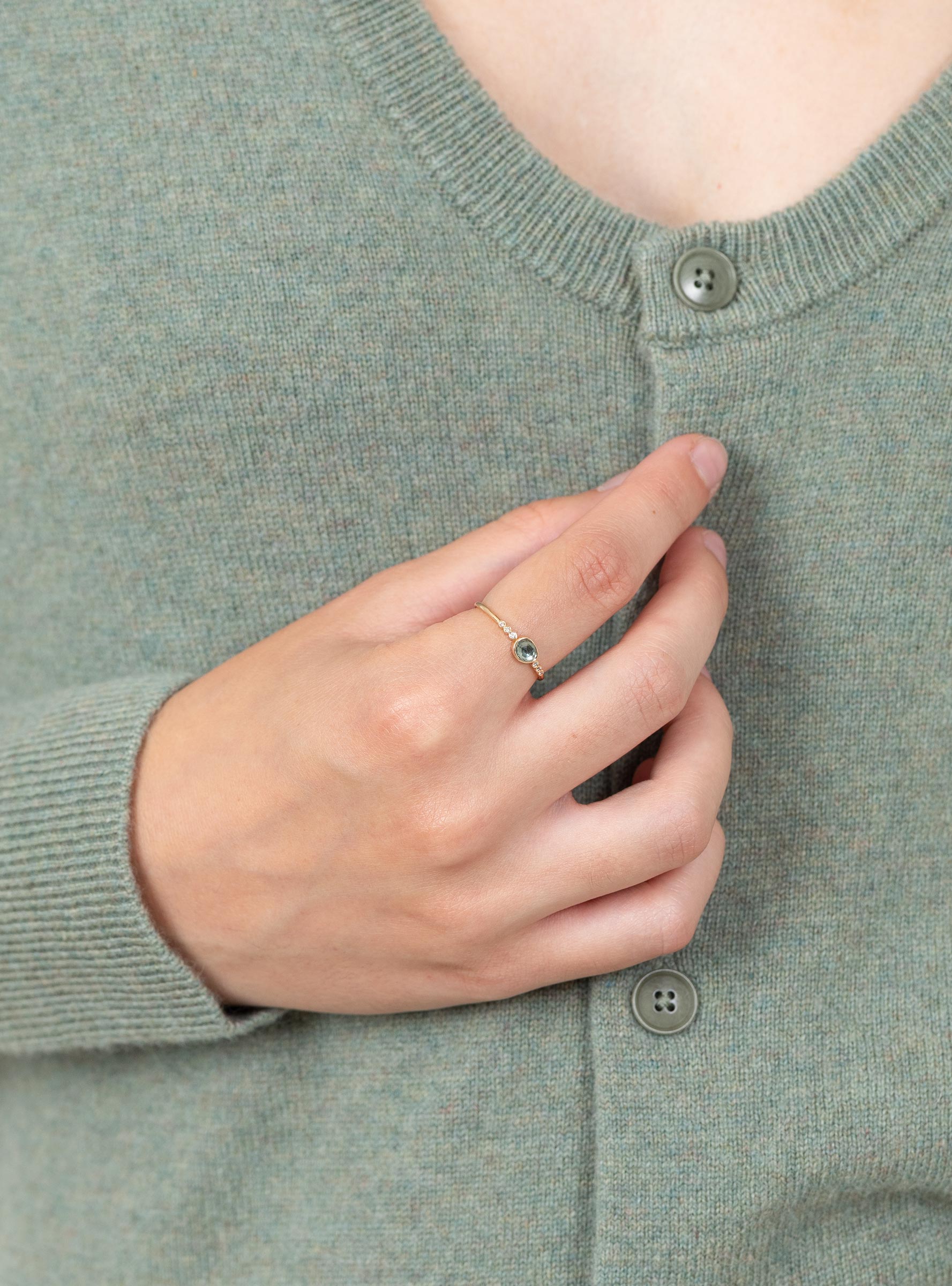 Green_Sapphire_and_Six_Diamonds_Ring_Green_Sapphire_Celine_Daoust_MODEL at Couverture & The Garbstore