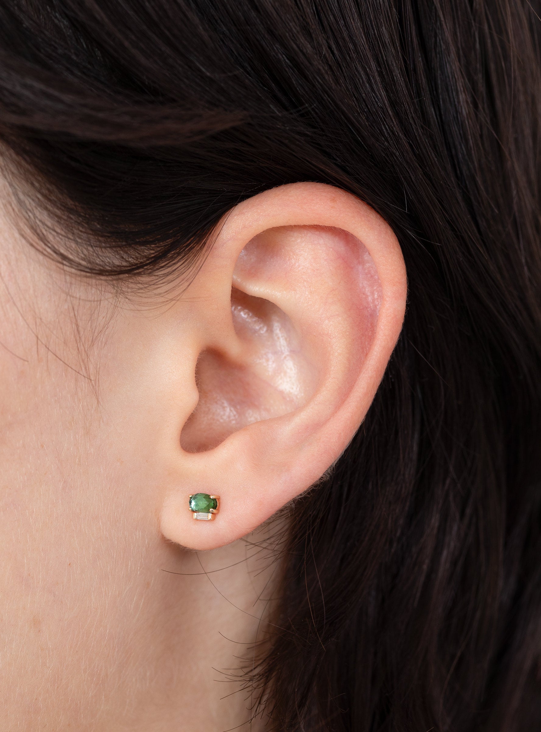 Tourmaline_Stud_Baguette_Diamond_Earring_Dark_Green_Dark_Green_Celine_Daoust_MODEL at Couverture & The Garbstore