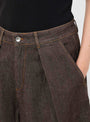 W_Deadbeat_Trouser_Brown_Denim_Brown_Denim_YMC_Model_Close-Up at Couverture & The Garbstore