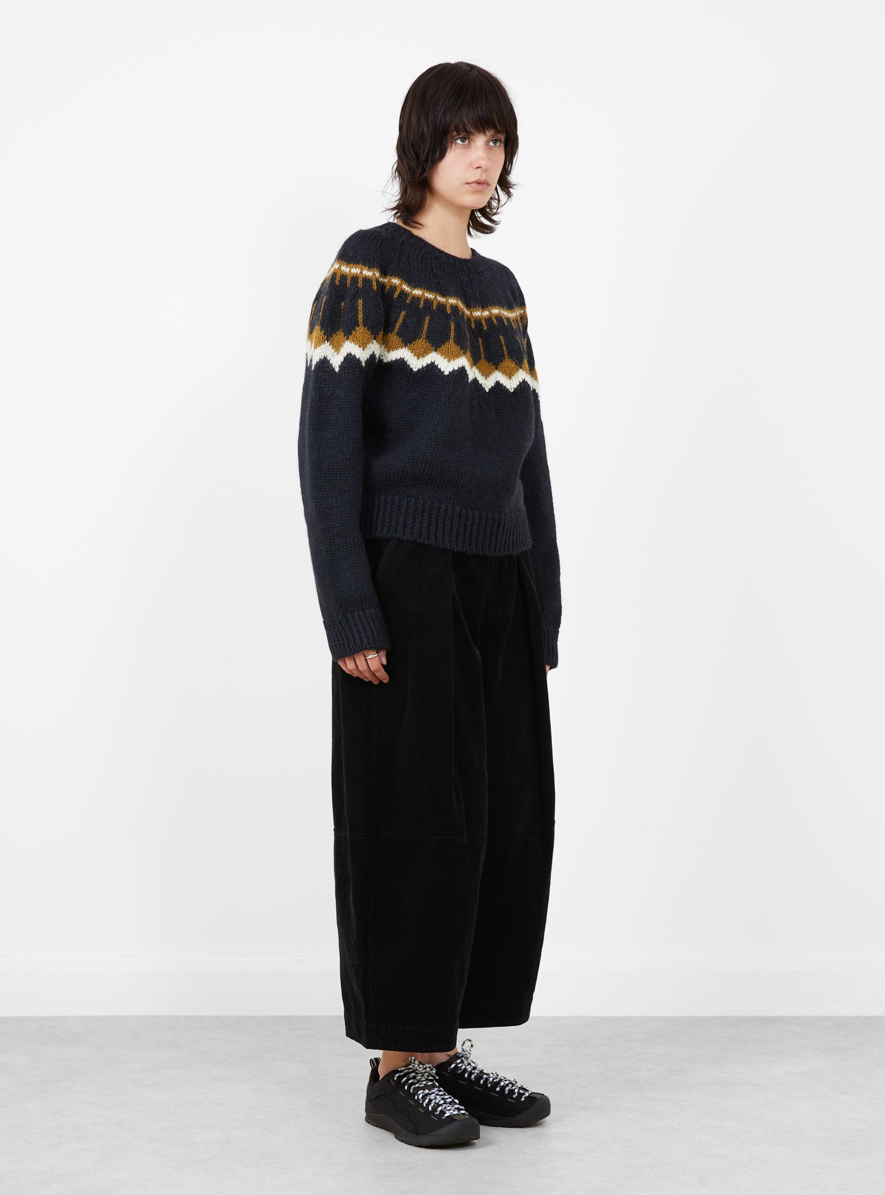 W_Mini_Jeepster_Knit_Navy_Multi_Navy_Multi_YMC_Model_Side at Couverture & The Garbstore