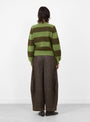 W_Jets_Stripe_Crew_Neck_Knit_Green_Green_YMC_Model_Back at Couverture & The Garbstore