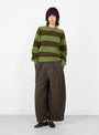 W_Jets_Stripe_Crew_Neck_Knit_Green_Green_YMC_Model_Front at Couverture & The Garbstore