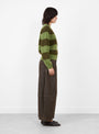 W_Jets_Stripe_Crew_Neck_Knit_Green_Green_YMC_Model_Side at Couverture & The Garbstore