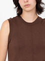 W_Dot_Vest_Knit_Dark_Brown_Dark_Brown_YMC_Model_Close-Up at Couverture & The Garbstore