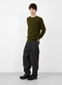 Seamless Lambswool Crew Military Green TDR (model side) at Couverture & The Garbstore
