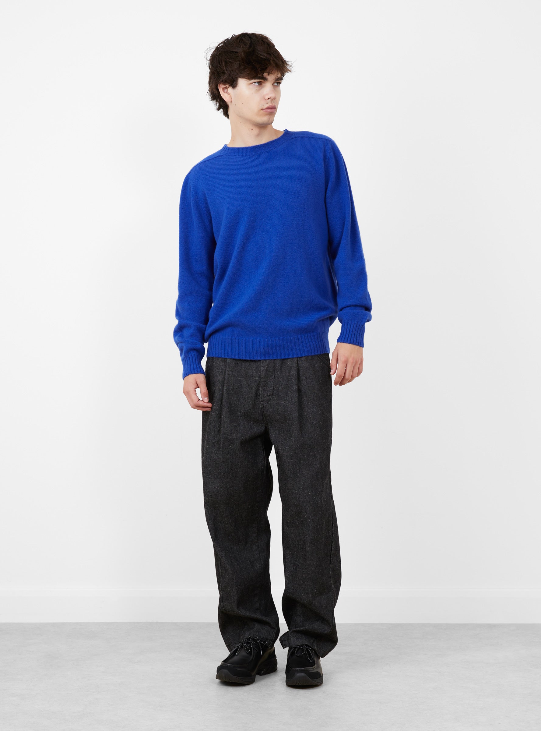 Seamless Lambswool Crew Klein Blue TDR (modle front) at Couverture & The Garbstore
