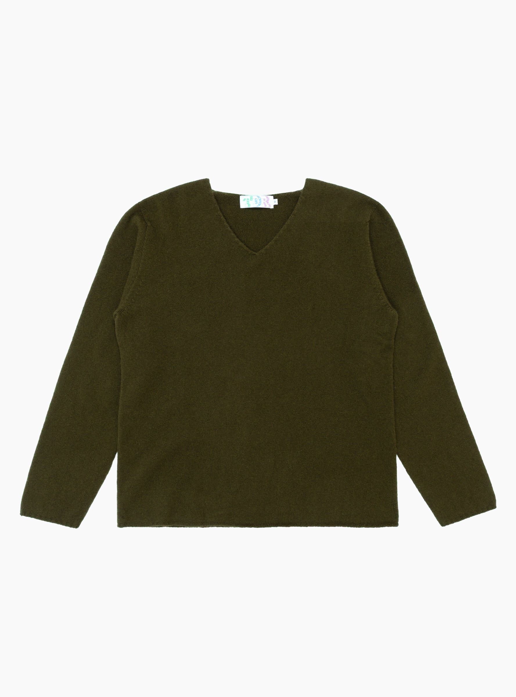 Seamless Lambswool V-Neck Tunic Military Green TDR (Front) at Couverture & The Garbstore