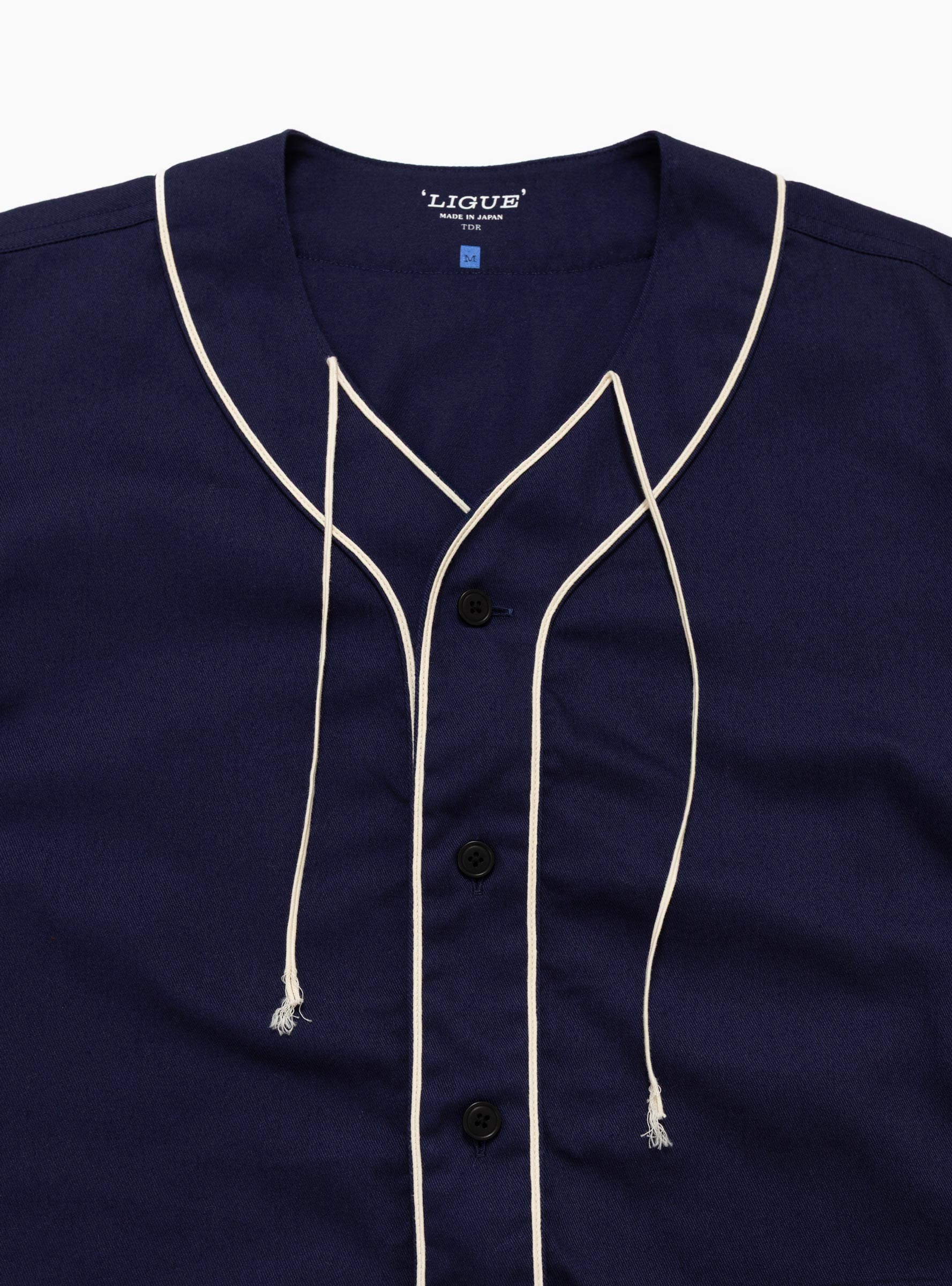 1930's Cotton Community League Broken Baseball Jersey Navy TDR (Collar Detail) at Couverture & The Garbstore