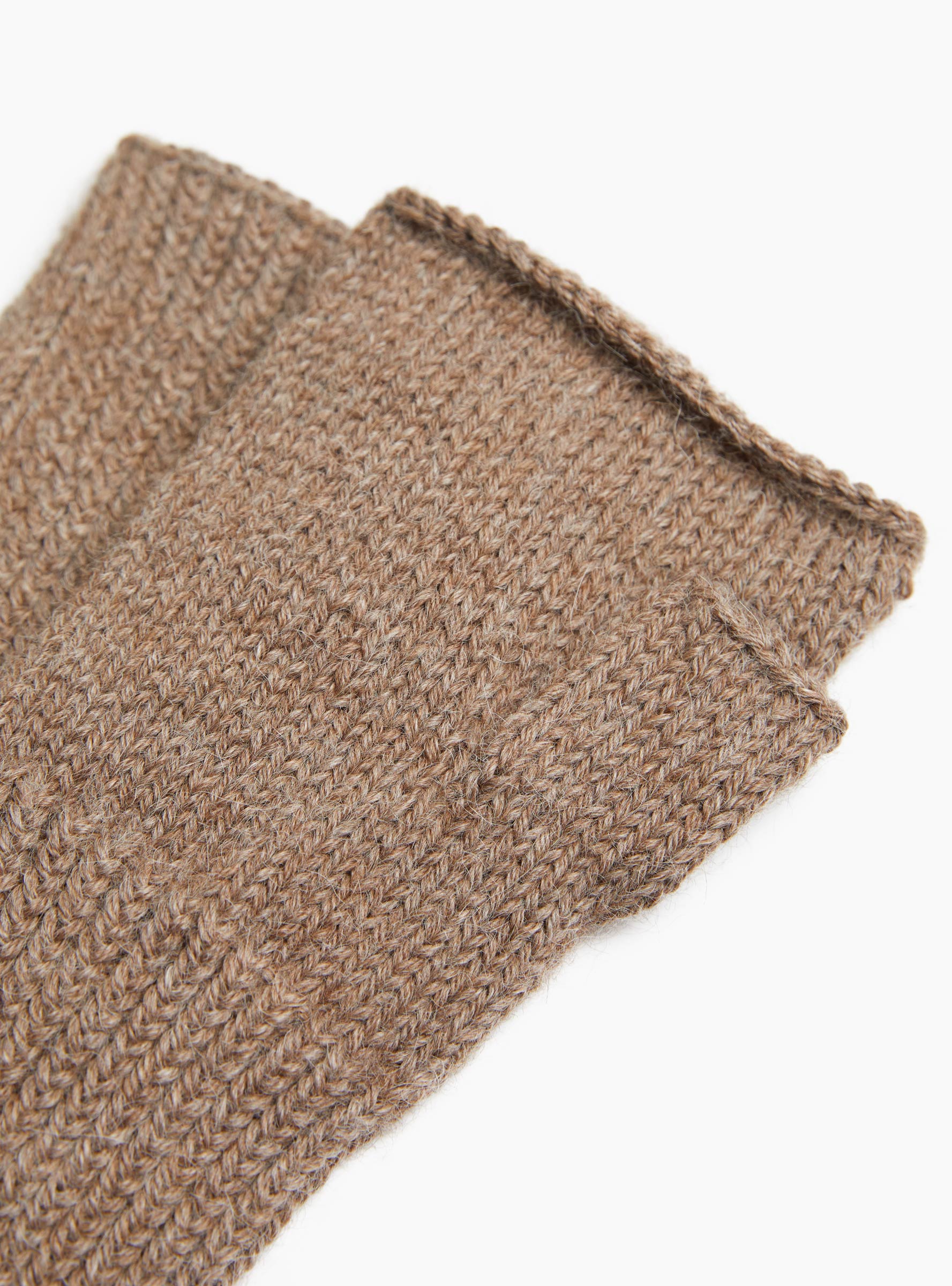 Baby Alpaca Fingerless Gloves Brown Melange Brown Melange KARA (Fabric Detail) at Couverture & The Garbstore