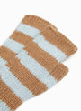 Baby Alpaca Striped Fingerless Gloves Camel and Light Blue Camel and Light Blue KARA (Fabric Detail) at Couverture & The Garbstore