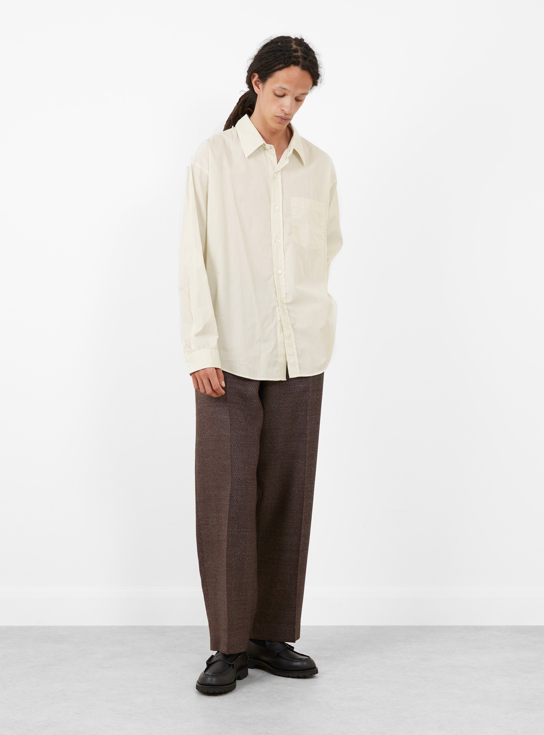 M Executive Shirt Elegant Stripe MFPEN (model front) at Couverture & The Garbstore