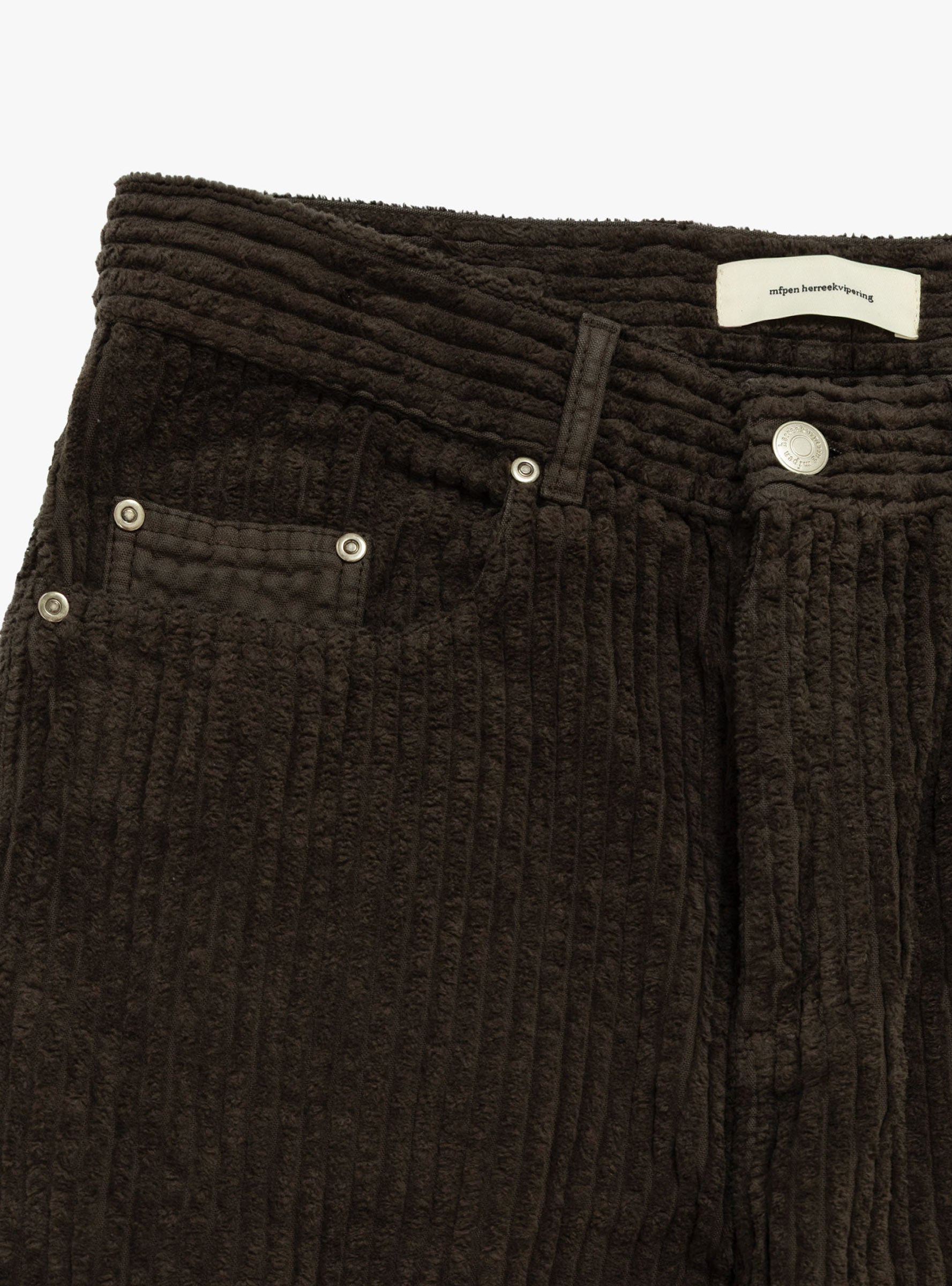 M Generation Trousers Dark Brown MFPEN (waist detail) at Couverture & The Garbstore