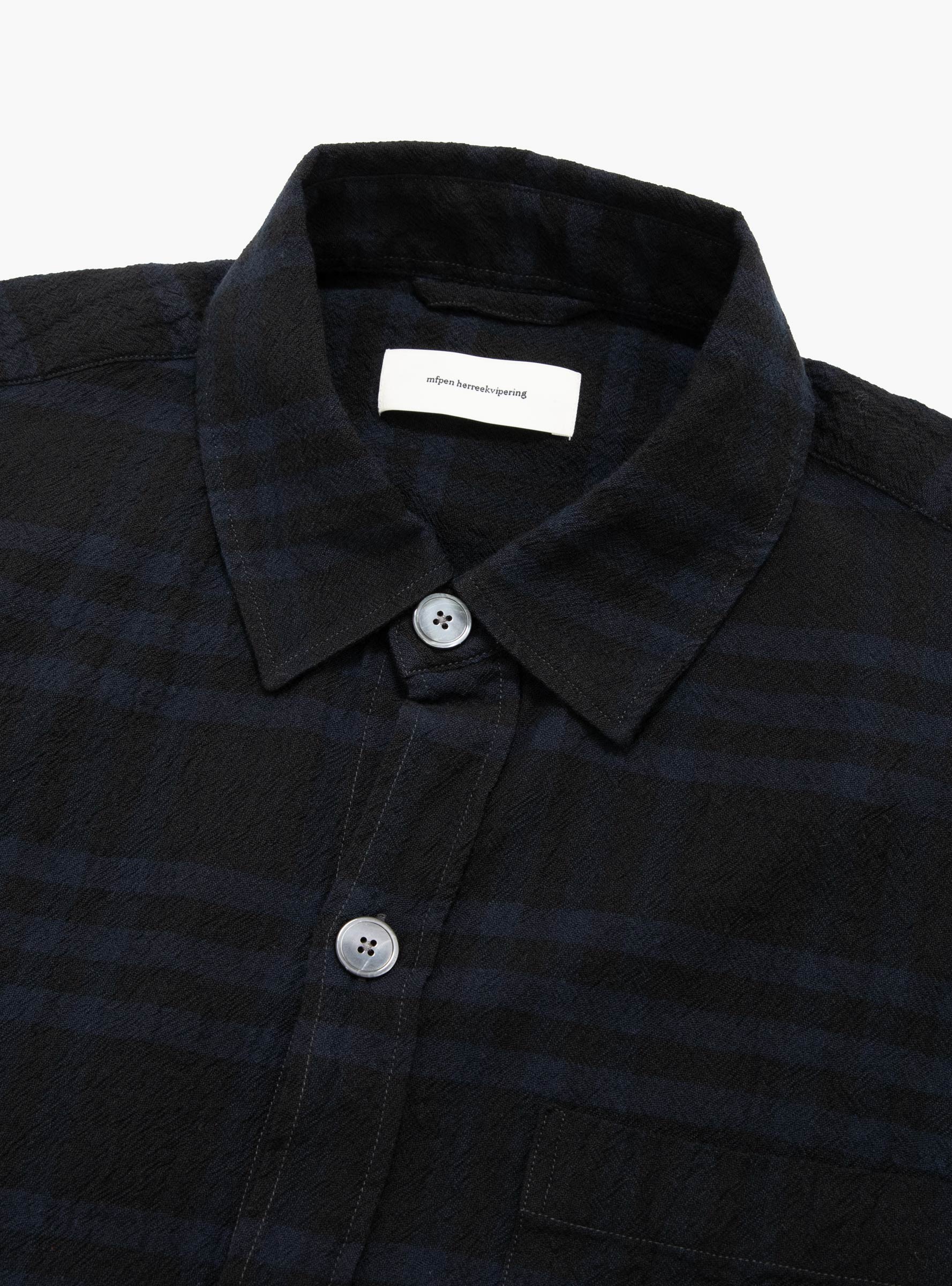Priority Shirt Boiled Black Check MFPEN (collar detail) at Couverture & The Garbstore