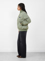 W Quilting Varsity Jacket Sage Green Sage Green Nanamica (model side) at Couverture & The Garbstore