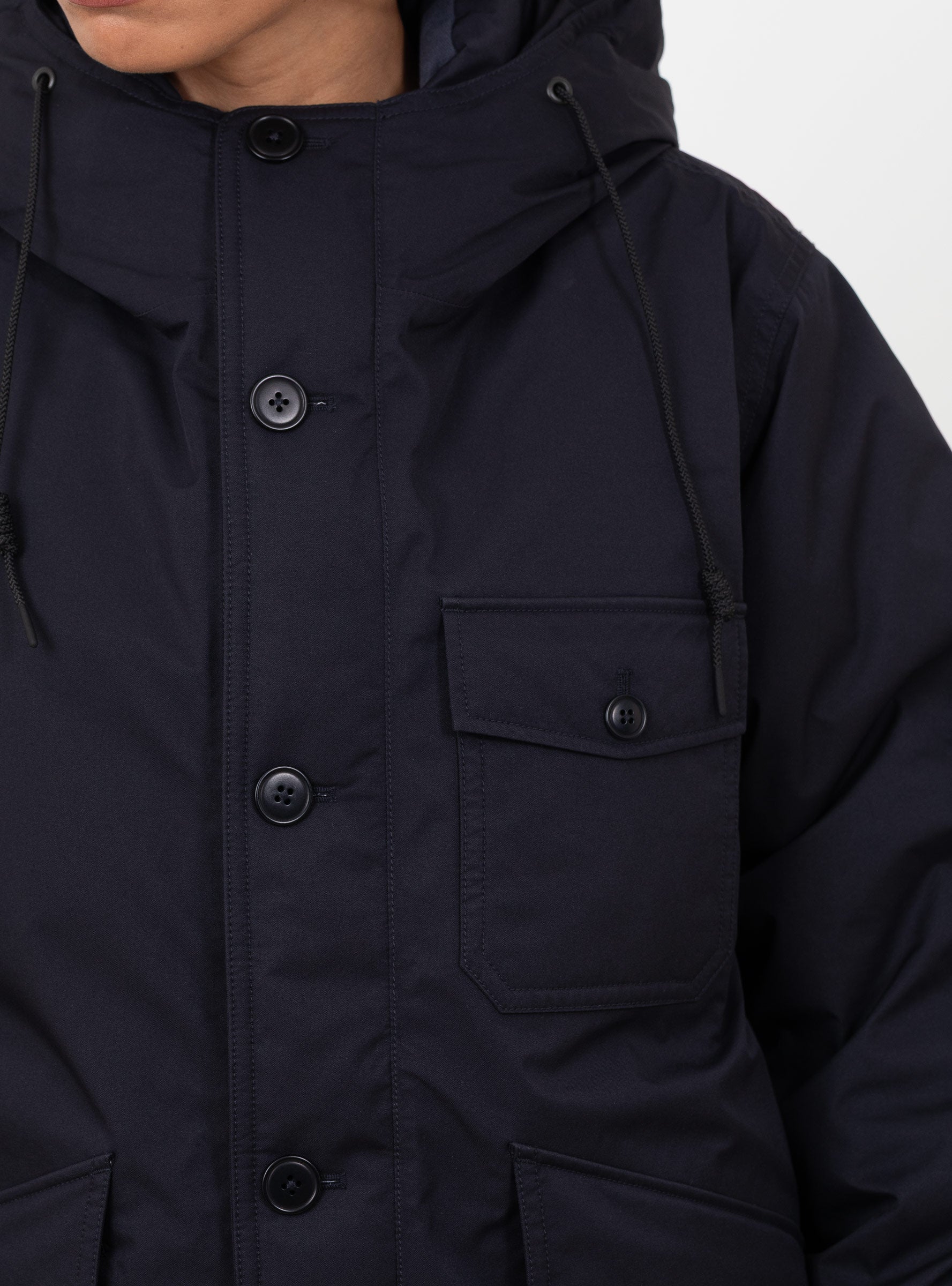 W 2L GORE-TEX Down Coat Navy Navy Nanamica (pocket detail) at Couverture & The Garbstore