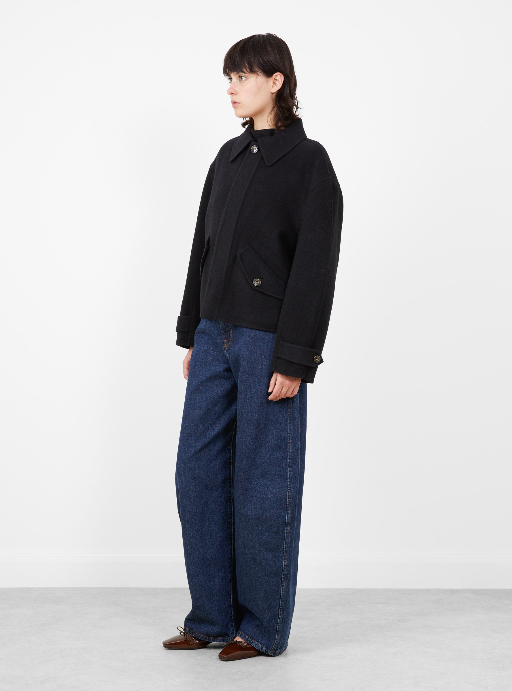 Relaxed Wool Jacket Black Black Sefr (model side) at Couverture & The Garbstore
