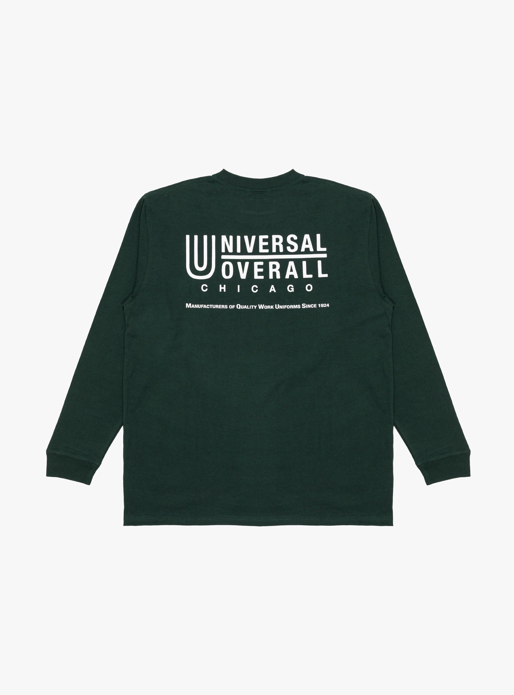 UO Back Logo LS Tee Green UNIVERSAL OVERALL (back) at Couverture & The Garbstore