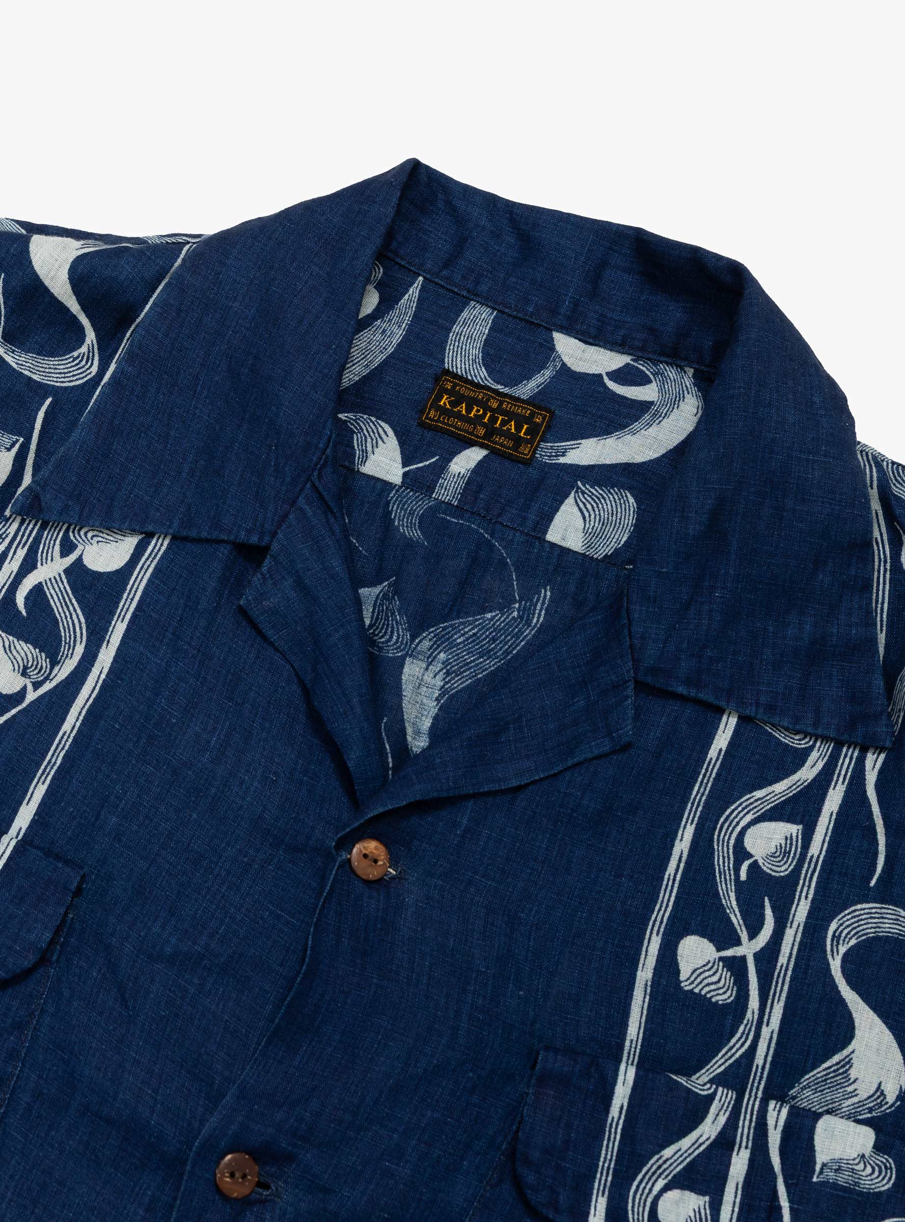 Okura Camp Collar LS Shirt Indigo KAPITAL (collar detail) at Couverture & The Garbstore
