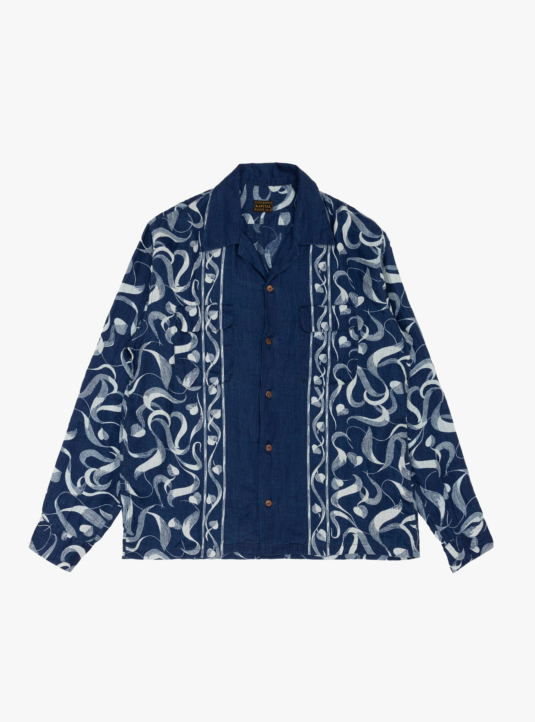 Okura Camp Collar LS Shirt Indigo KAPITAL (front) at Couverture & The Garbstore
