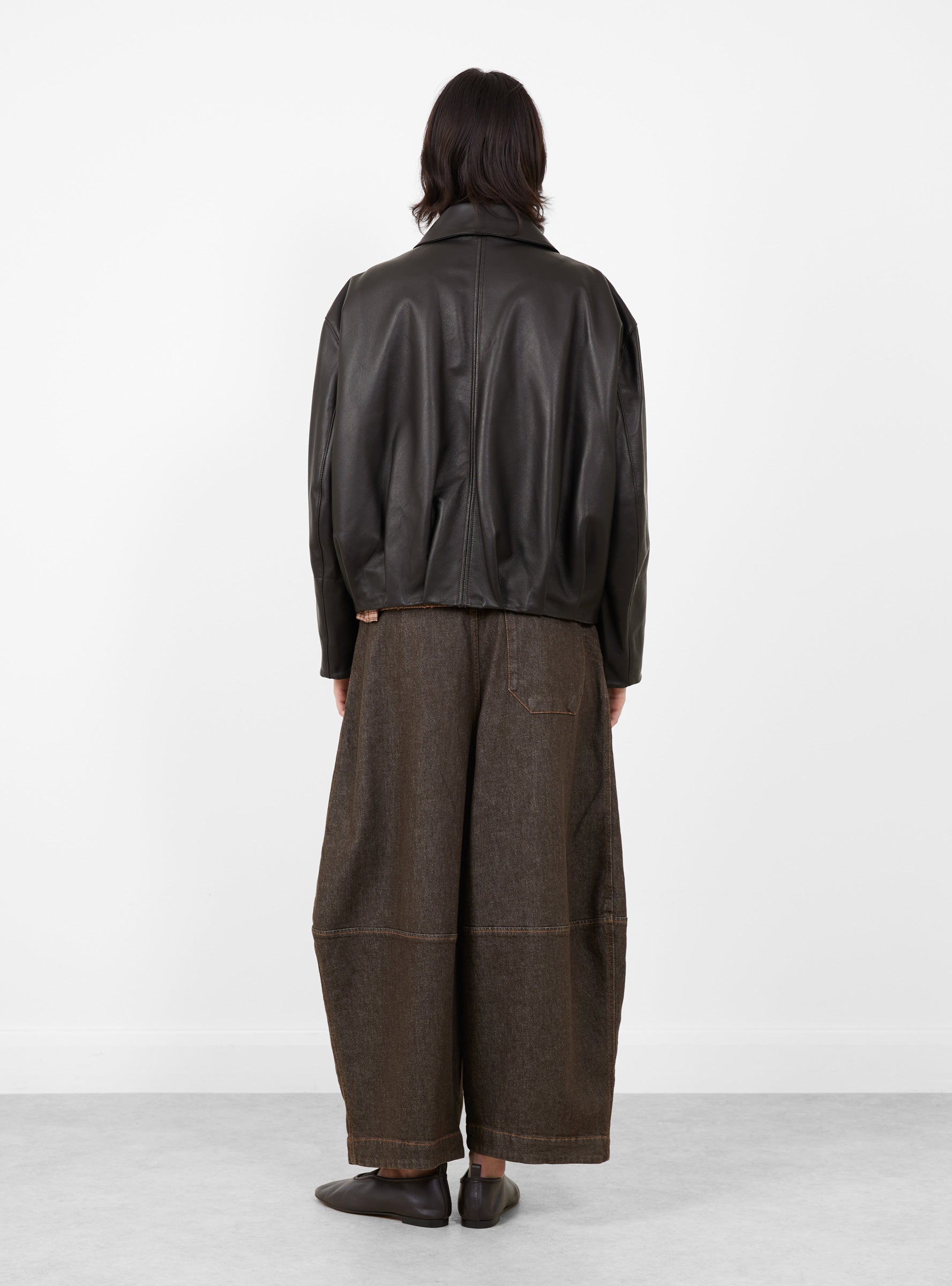W_Edge_Leather_Jacket_Dark_Brown_Dark_Brown_YMC_Model_Back at Couverture & The Garbstore