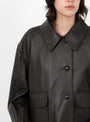 W_Edge_Leather_Jacket_Dark_Brown_Dark_Brown_YMC_Model_Close-Up at Couverture & The Garbstore